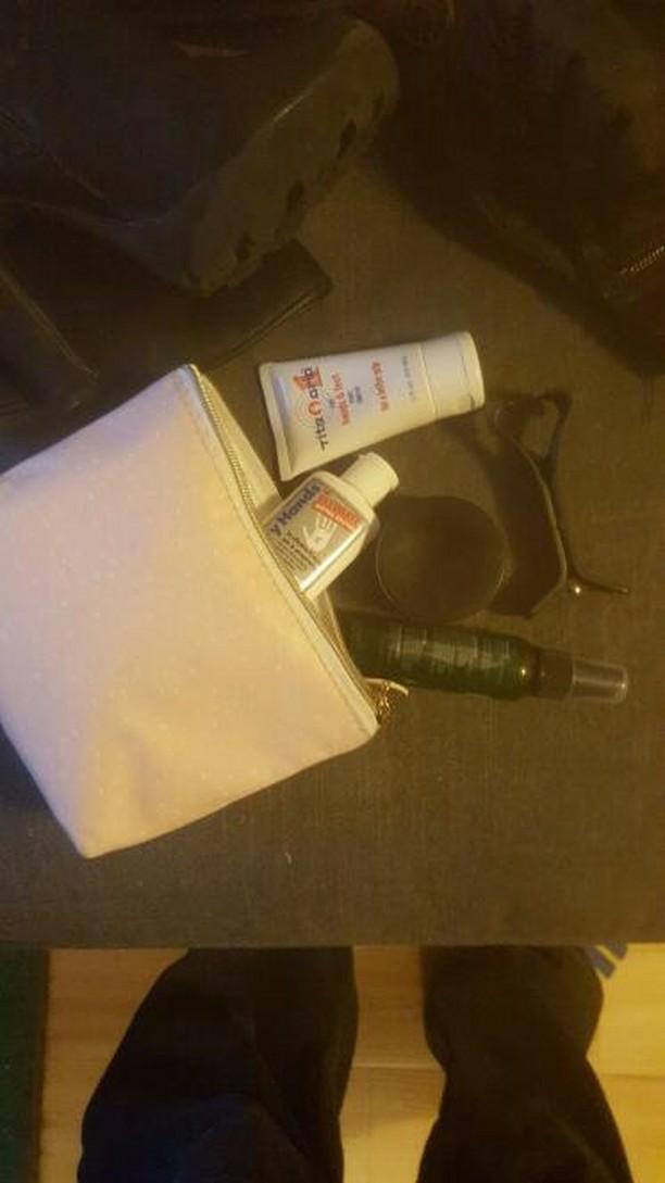 Contents spilling out of a pole bag; various grip aids.