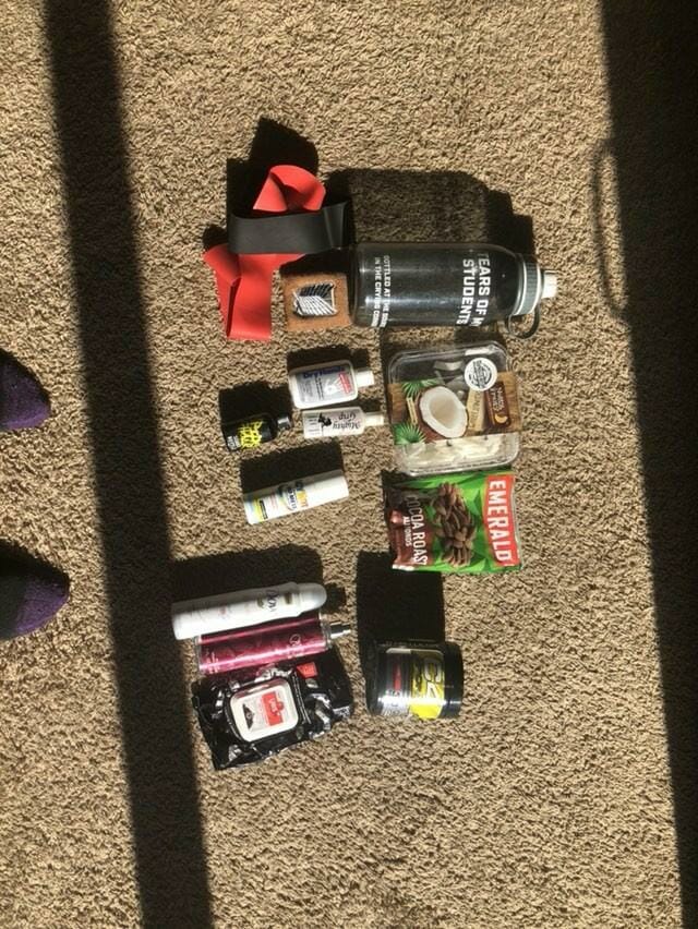 Pile of contents from a pole bag, grip aid, etc.