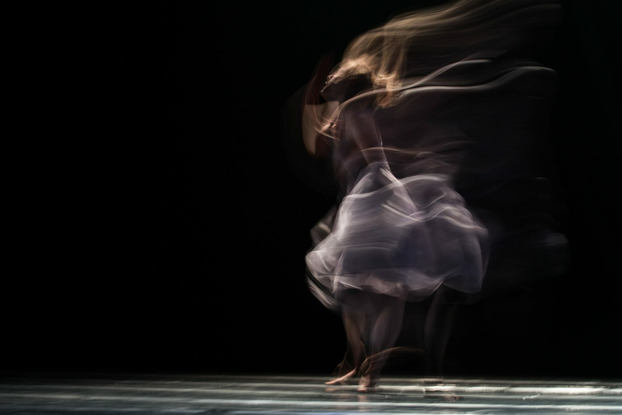 Blurred photo of movement while performer is dancing on stage