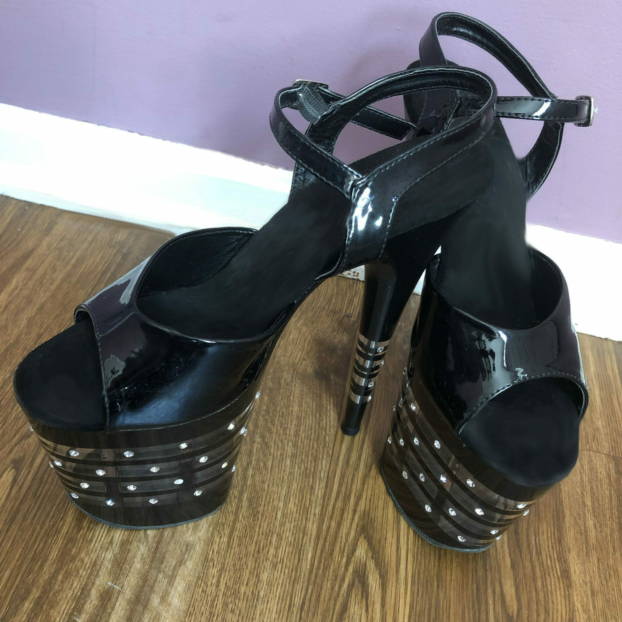 Pair of black platform stiletto sandals