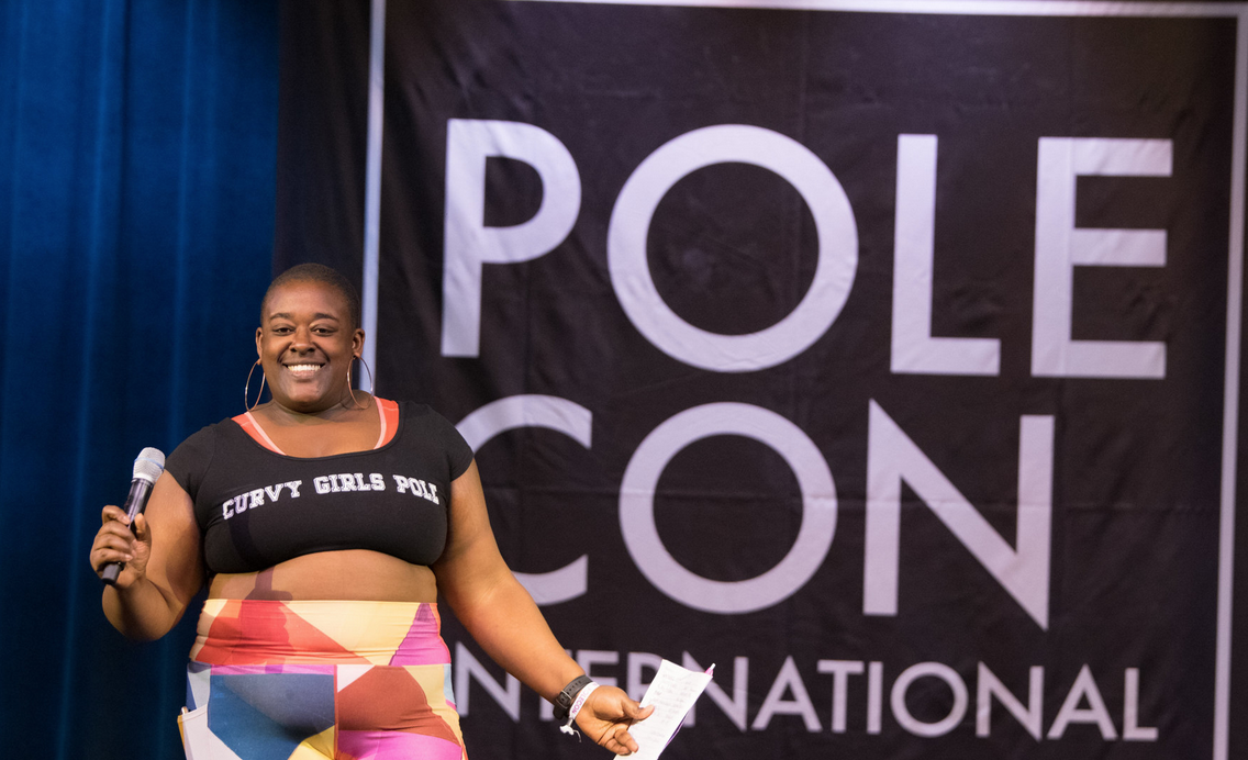 Roz the Diva engages the audience at Pole Con