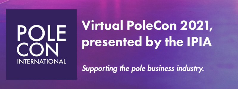 PoleCon International logo with text: Virtual PoleCon 2021 presented by the IPIA