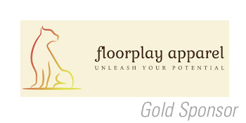 FloorPlay apparel logo with text "unleash your potential" and "Gold Sponsor".