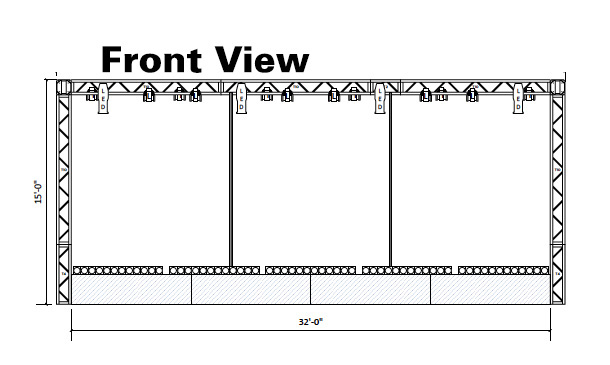 front view of PoleCon stage diagram showing poles and truss