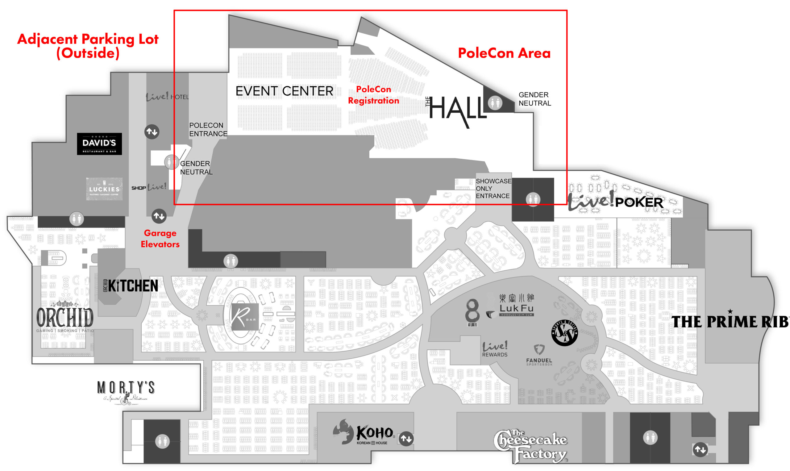 Map of PoleCon at Live Hotel and Casino